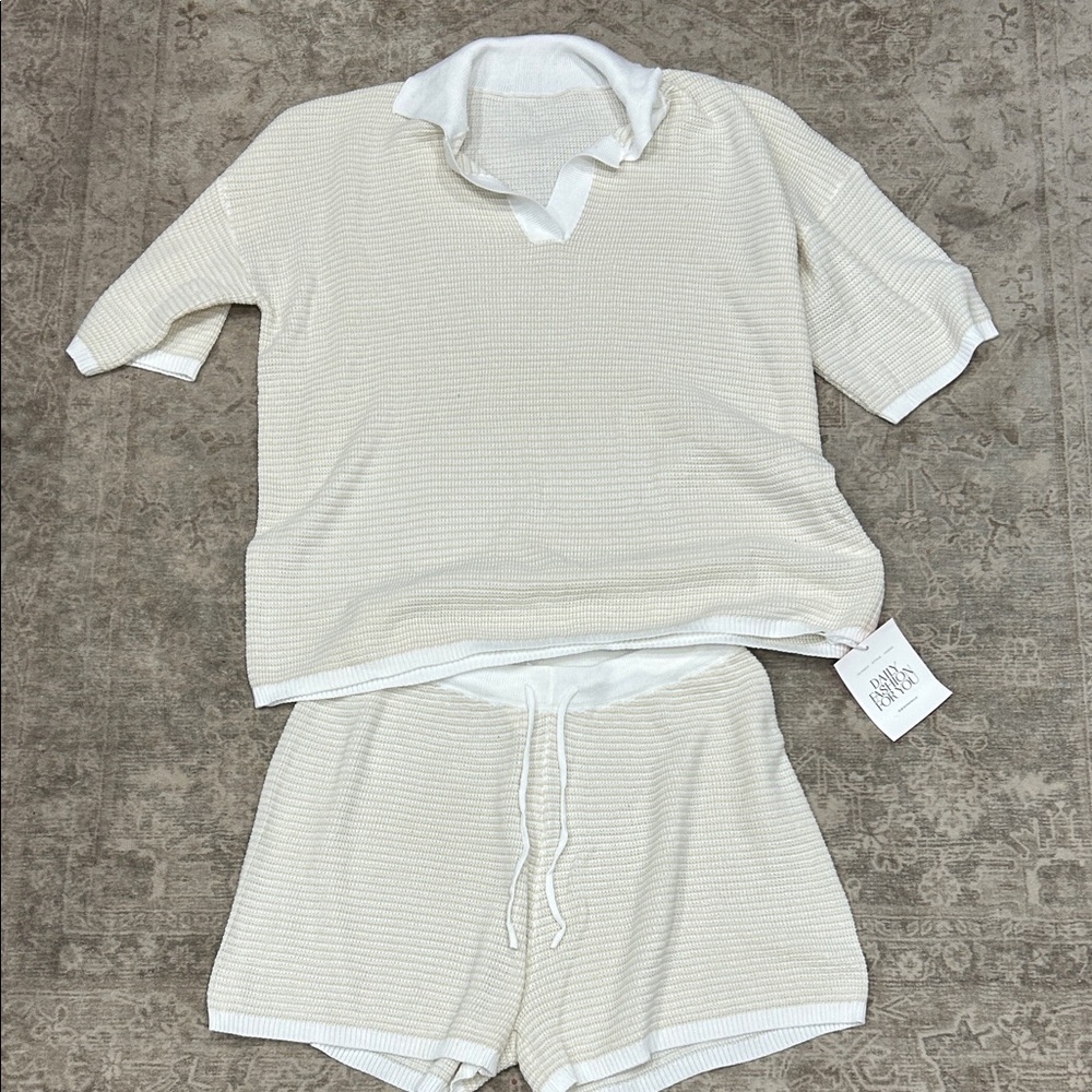 Cream Knit Top and Shorts Set